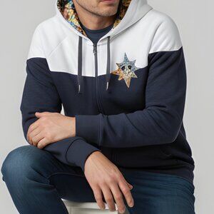 Disney Parks Discover the Magic Hoodie L Blue White Embroidered Full Zip